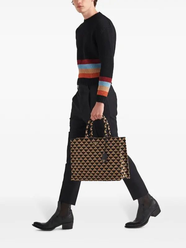P-R-A-D-A Symbole Jacquard Tote β Premium Women Bag (Black/Beige)