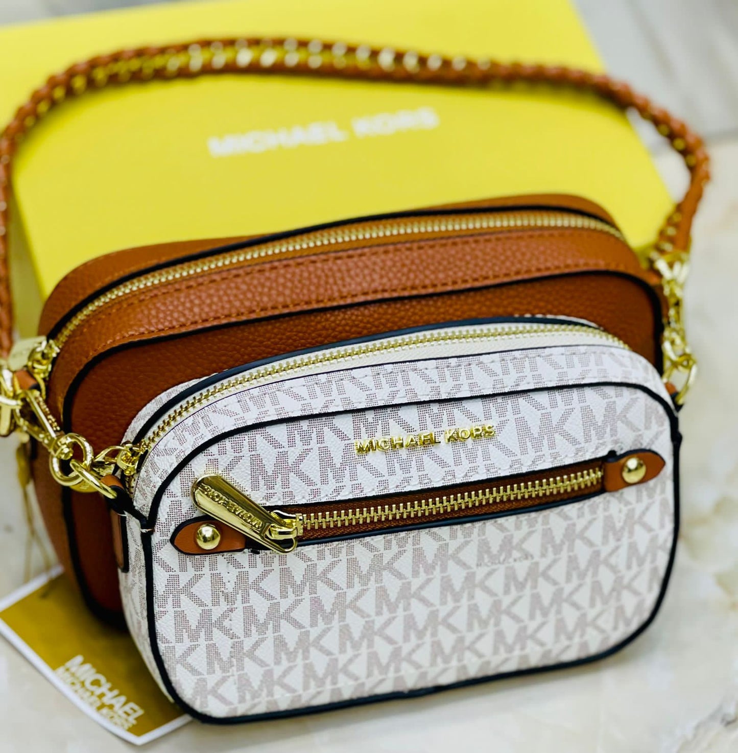 M-I-C-H-A-E-L K-O-R-S 2PC Set Women Bag β Master Class Edition (Brown/White)