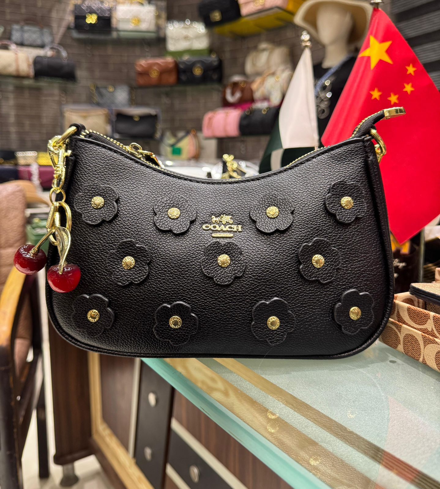 C-O-A-C-H Teri Shoulder Women Bag with Rivets β Master AAA Quality (Black-1)