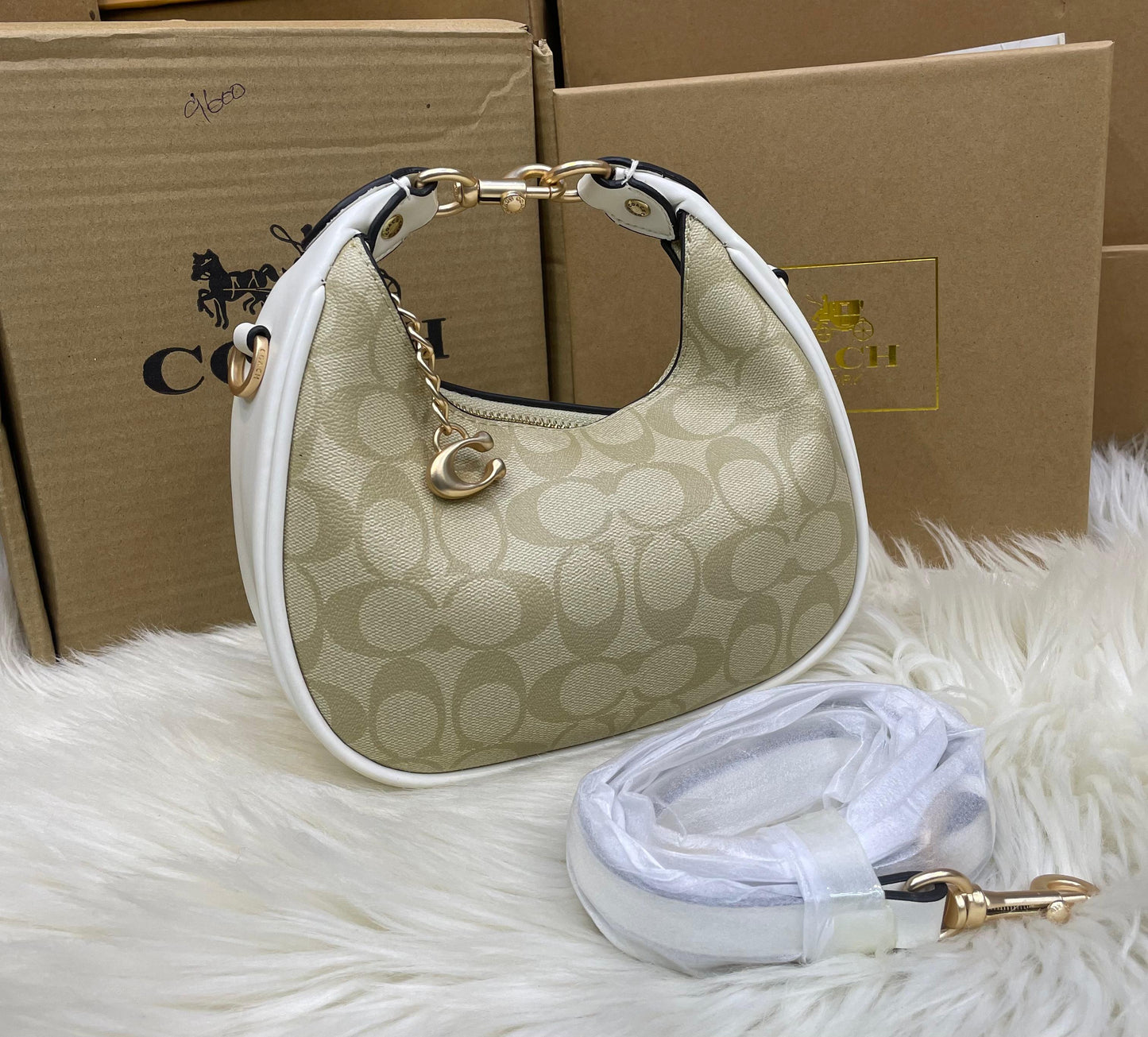 C-O-A-C-H Jonie Mini Women Bag β Compact Luxury Edition (White/Brown)