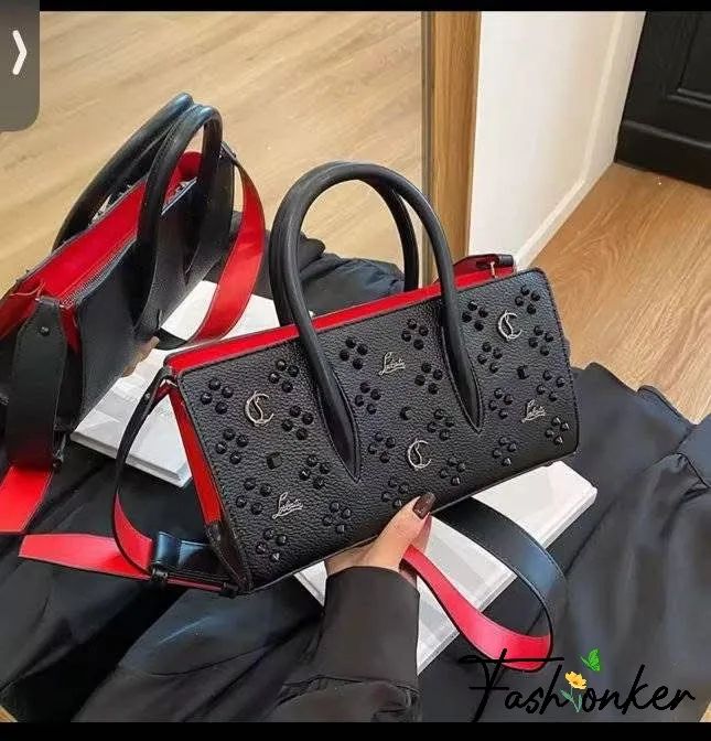 C-H-R-I-S-T-I-A-N L-O-U-B-O-U-T-I-N Handbag with Long Belt β Elegant Women Bag (Black-1)