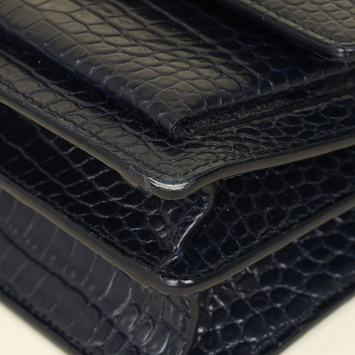 YSL Dark Blue Croco Embossed Sunset Chain Shoulder Bag