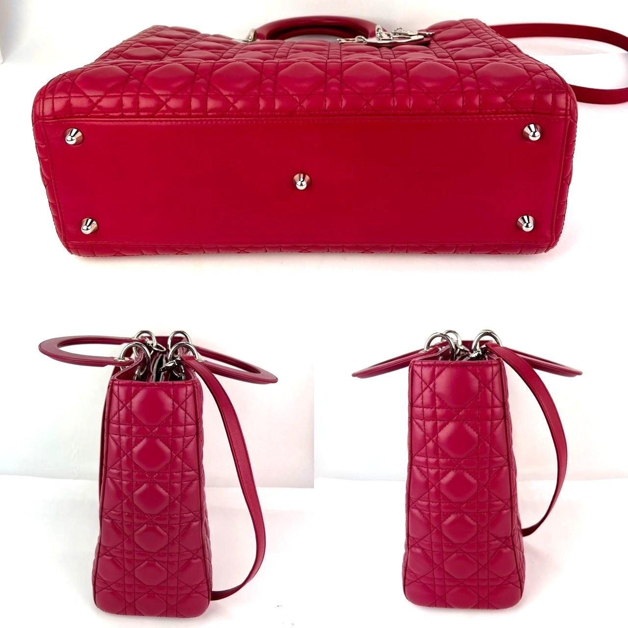 Dior Lambskin Cannage Large Red Lady Dior Shoulder Bag