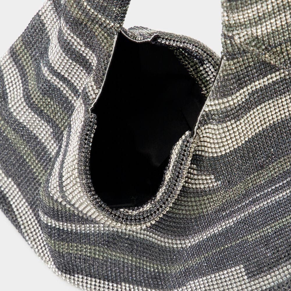 Kara Crystal Mesh Armpit Hobo Bag - Black Stripes - Strass