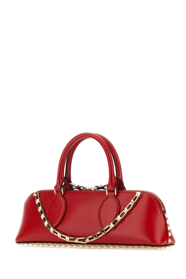 Valentino Garavani Shoulder Bag In Smooth Red Calf Leather With Studded Strap