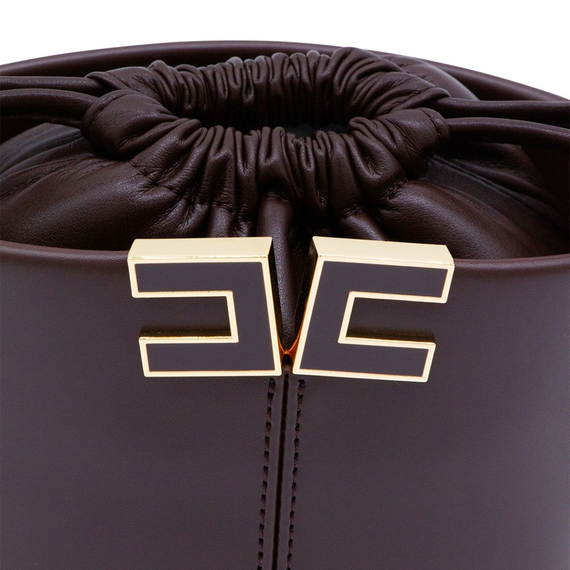 Elisabetta Franchi Structured Brown Leather Bucket Bag