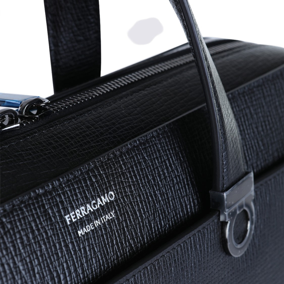 Ferragamo Structured Black Briefcase With Textured Finish