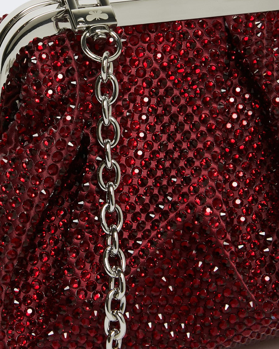 Max Mara Small Pasticcino Bag In Black Satin And Rhinestones In Red