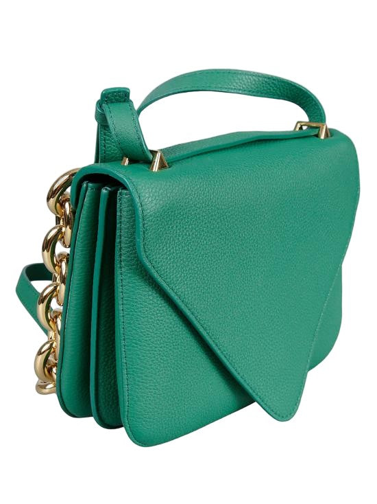 Bottega Veneta Structured Green Leather Crossbody Bag With Bold Chain Detail