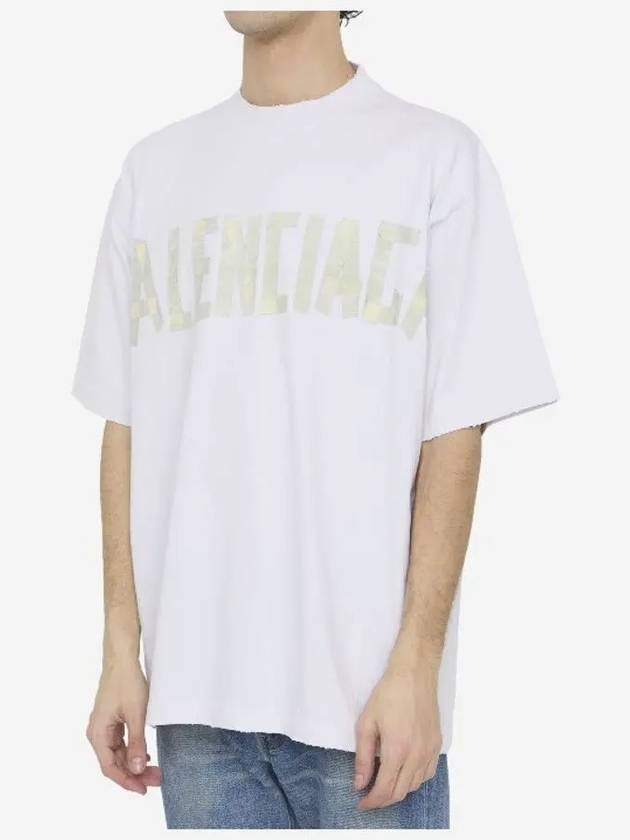 Luxury Balenciaga Trending 2025 Tape Type Logo Medium Fit Short Sleeve T-Shirt White