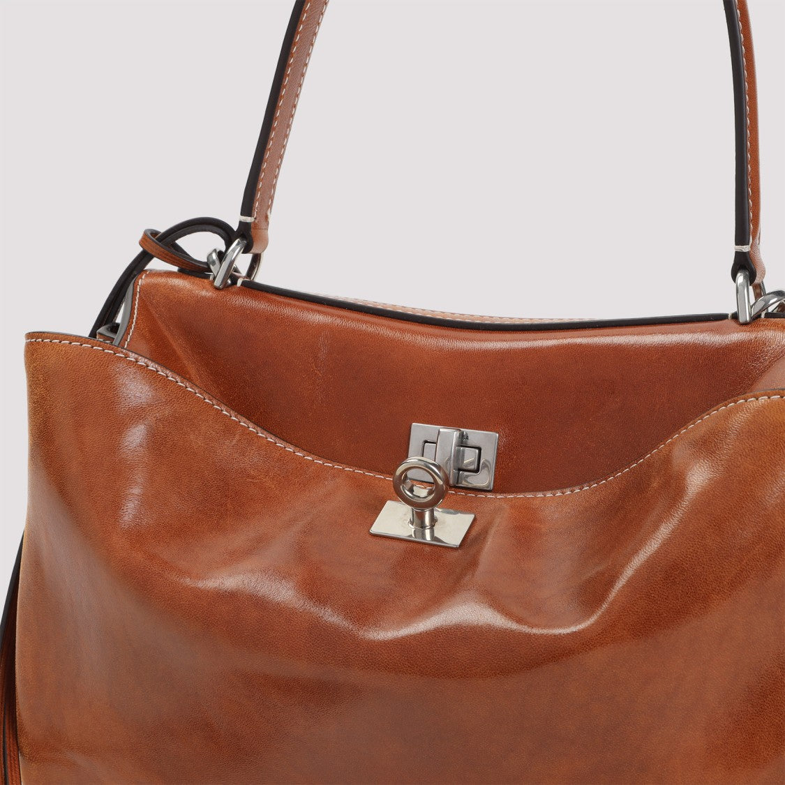 Balenciaga Structured Brown Leather Shoulder Bag