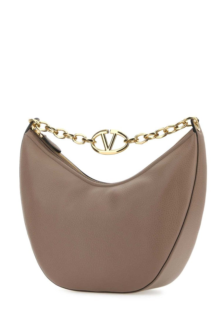 Valentino Garavani Antiqued Pink Leather Medium Hobo Vlogo Moon Shoulder Bag