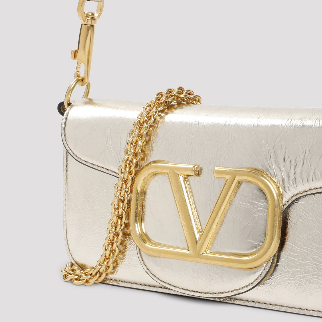 Valentino Small Platinum Leather Shoulder Bag With Signature Vlogo