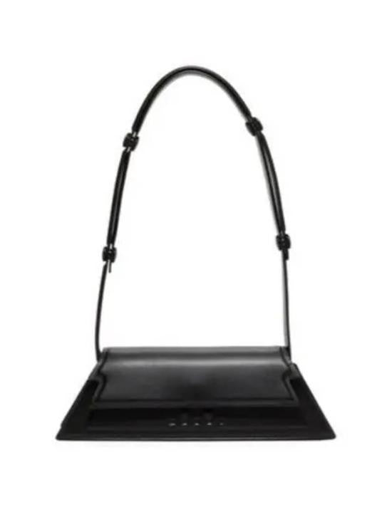 Marni Structured Black Leather Shoulder Bag With Flap Closure And Decorative Knots