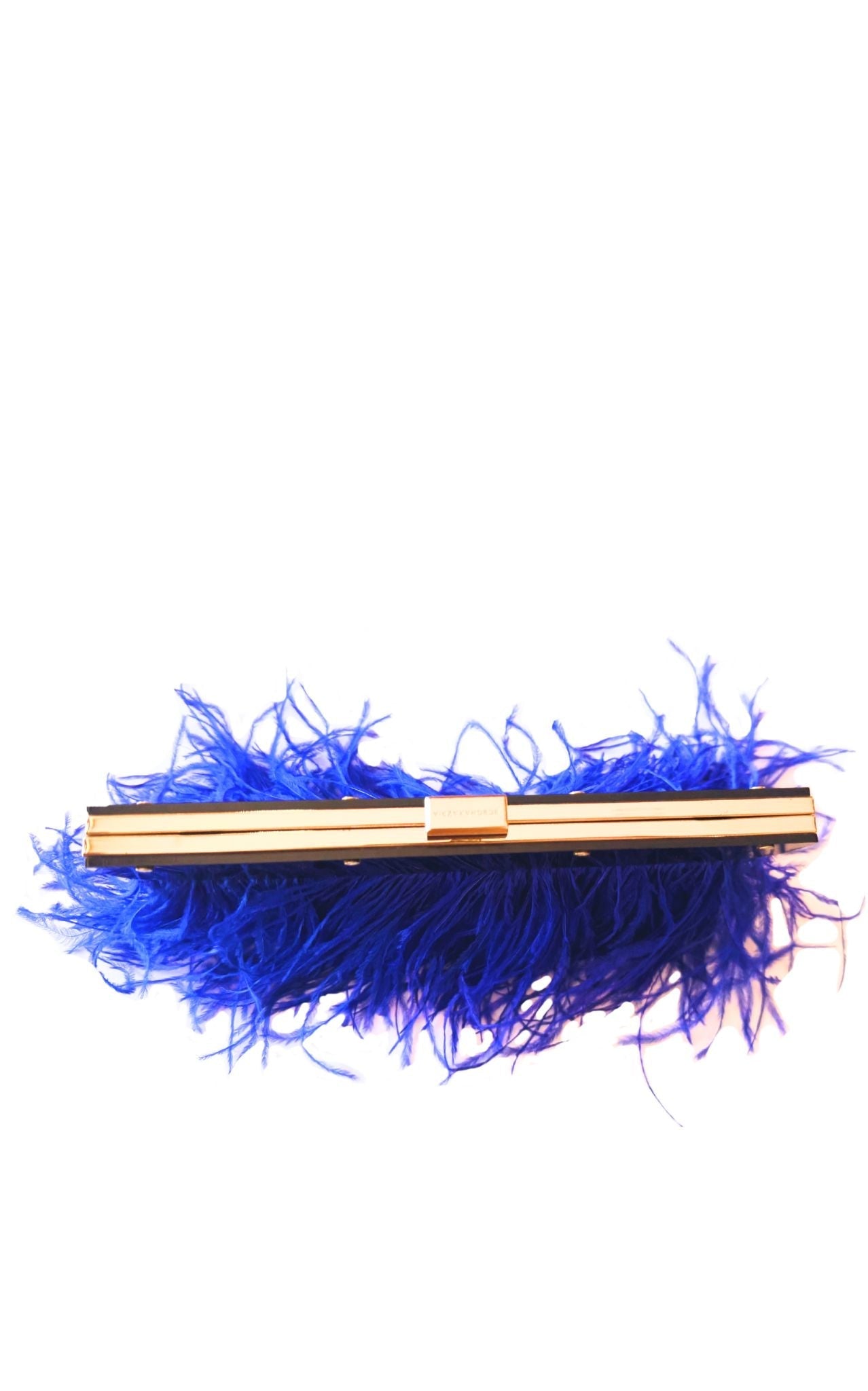 Portia Blue Feather-Trim Lucite Clutch