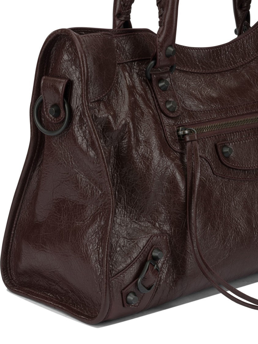 Balenciaga Bordeaux Textured Leather Shoulder Bag With Hand-Woven Handles