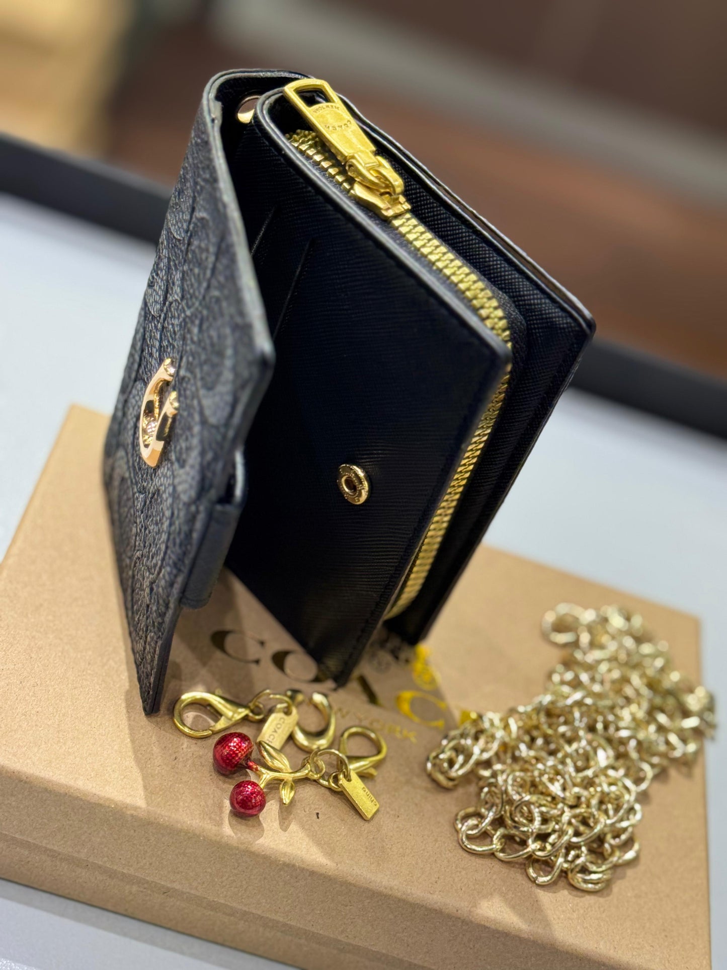 C-O-A-C-H BOXED MINI WALLET ON A CHAIN – Women Bag (Black Design A)