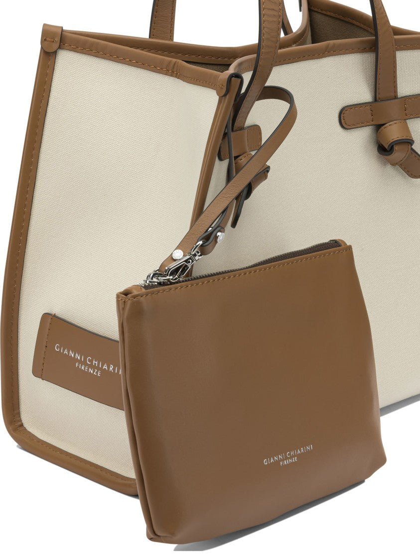 Gianni Chiarini Spacious Beige Canvas And Leather Shoulder Bag