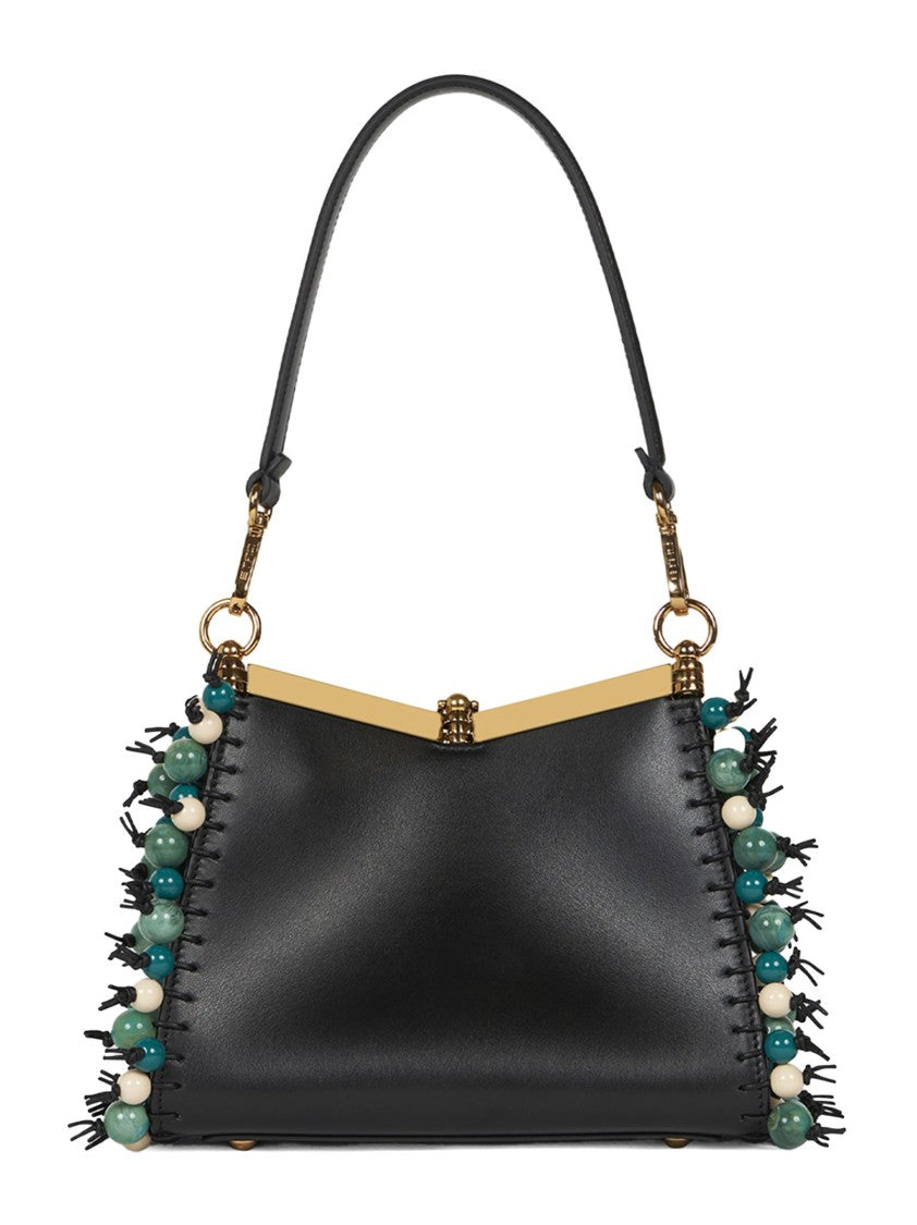 Etro Small Shoulder Bag In Smooth Black Leather