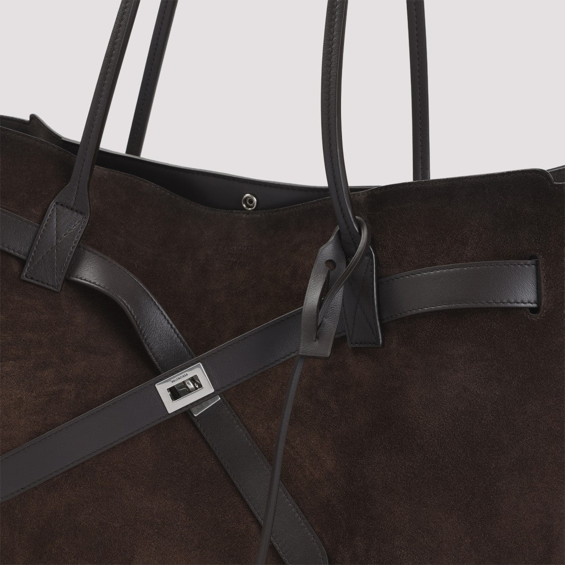 Balenciaga Spacious Brown Suede Shoulder Bag With Crossed Strap