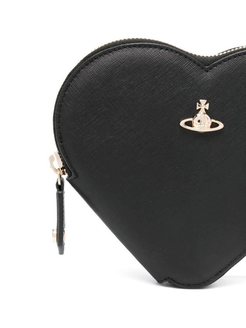 Vivienne Westwood Black Calf Leather Heart Zip Shoulder Bag