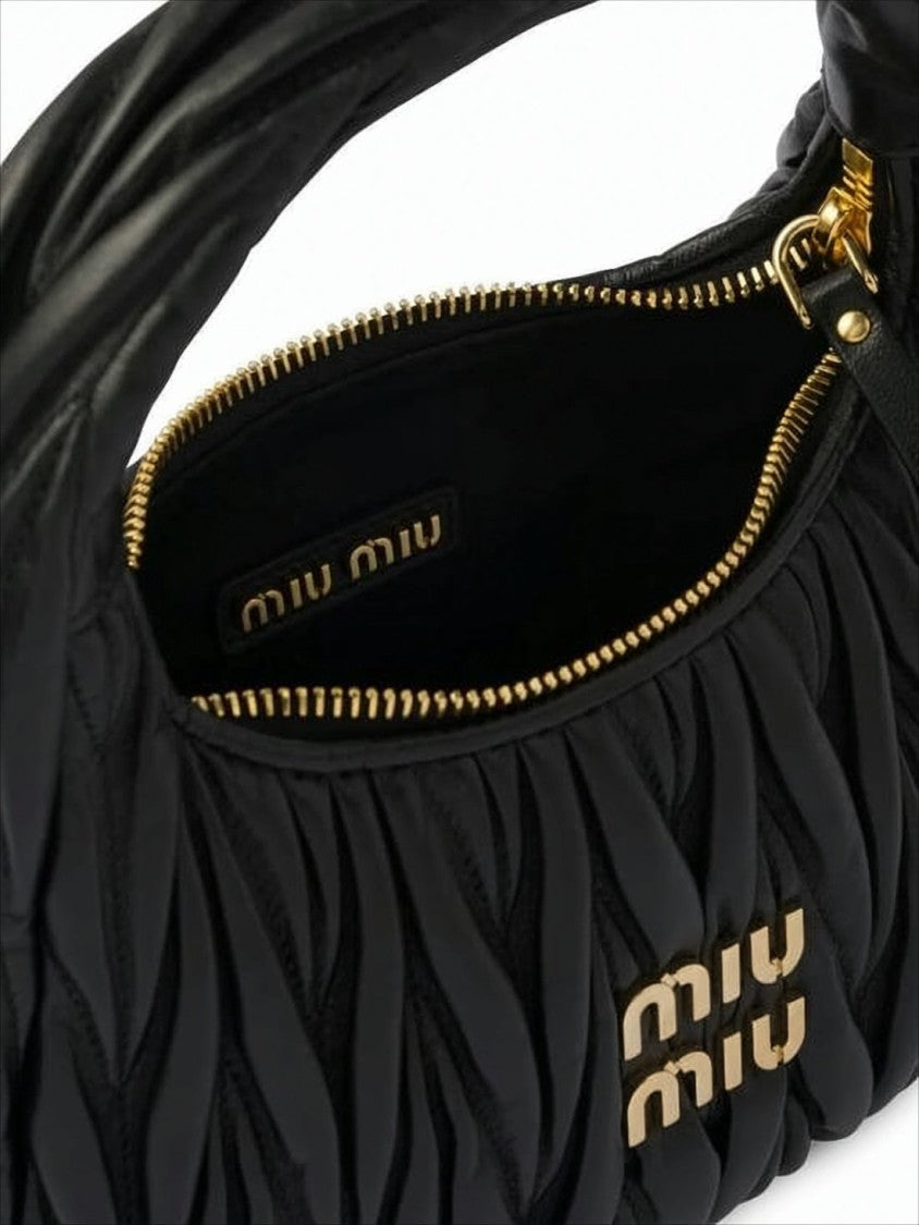 Miu Miu Structured Black Lambskin Tote Bag With Matelassé Texture