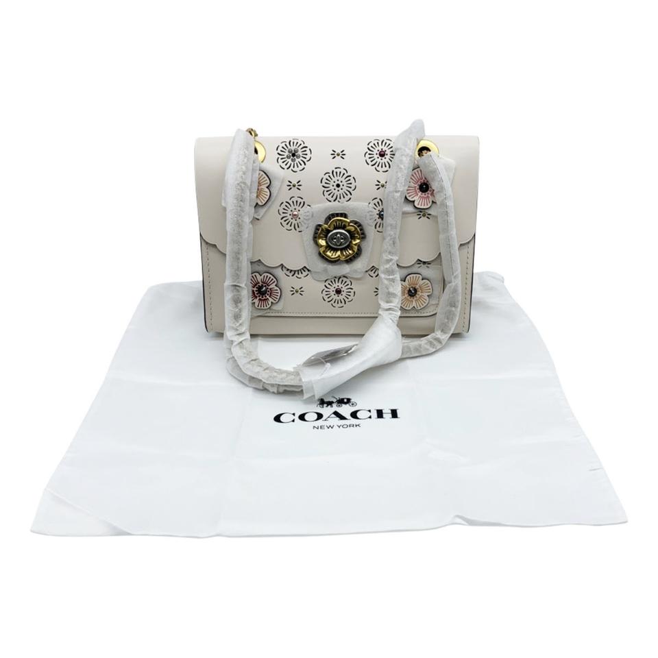 Coach Parker Floral Embellished White Leather Shoulder Bag