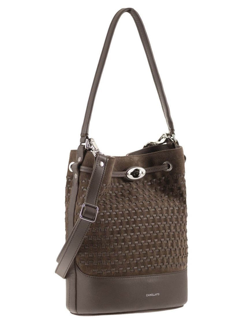 Zanellato Monda' Leather Bucket Bag With Woven Texture