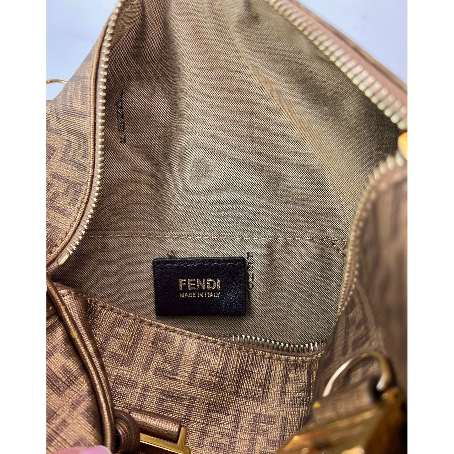 FENDI Boston Gold Coated Canvas Handbag