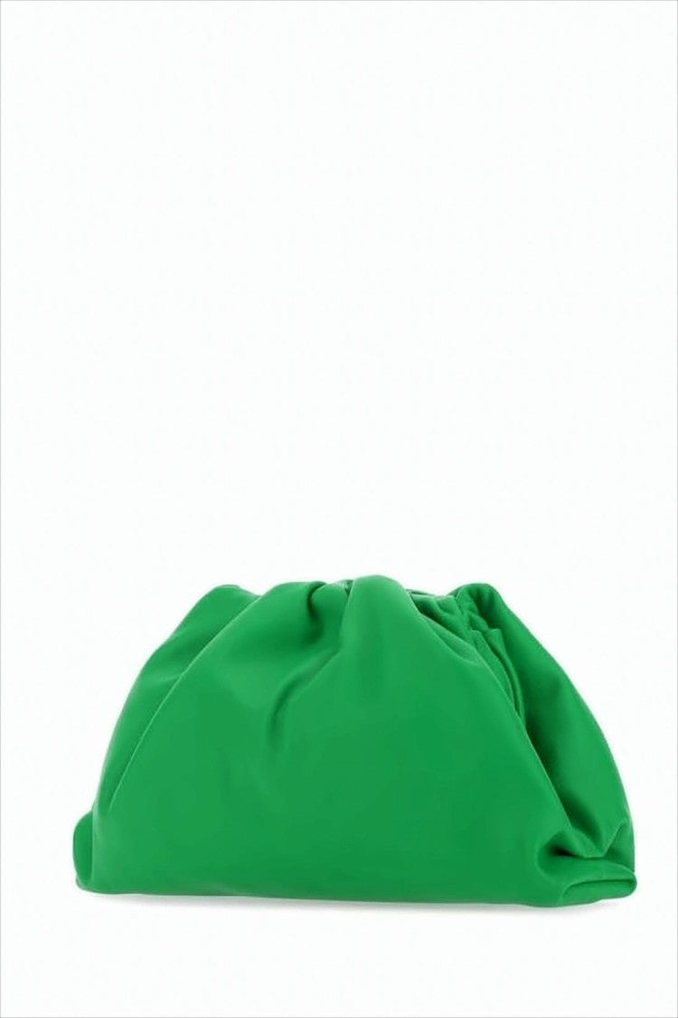 Bottega Veneta Ruched Green Calf Leather Pouch Clutch