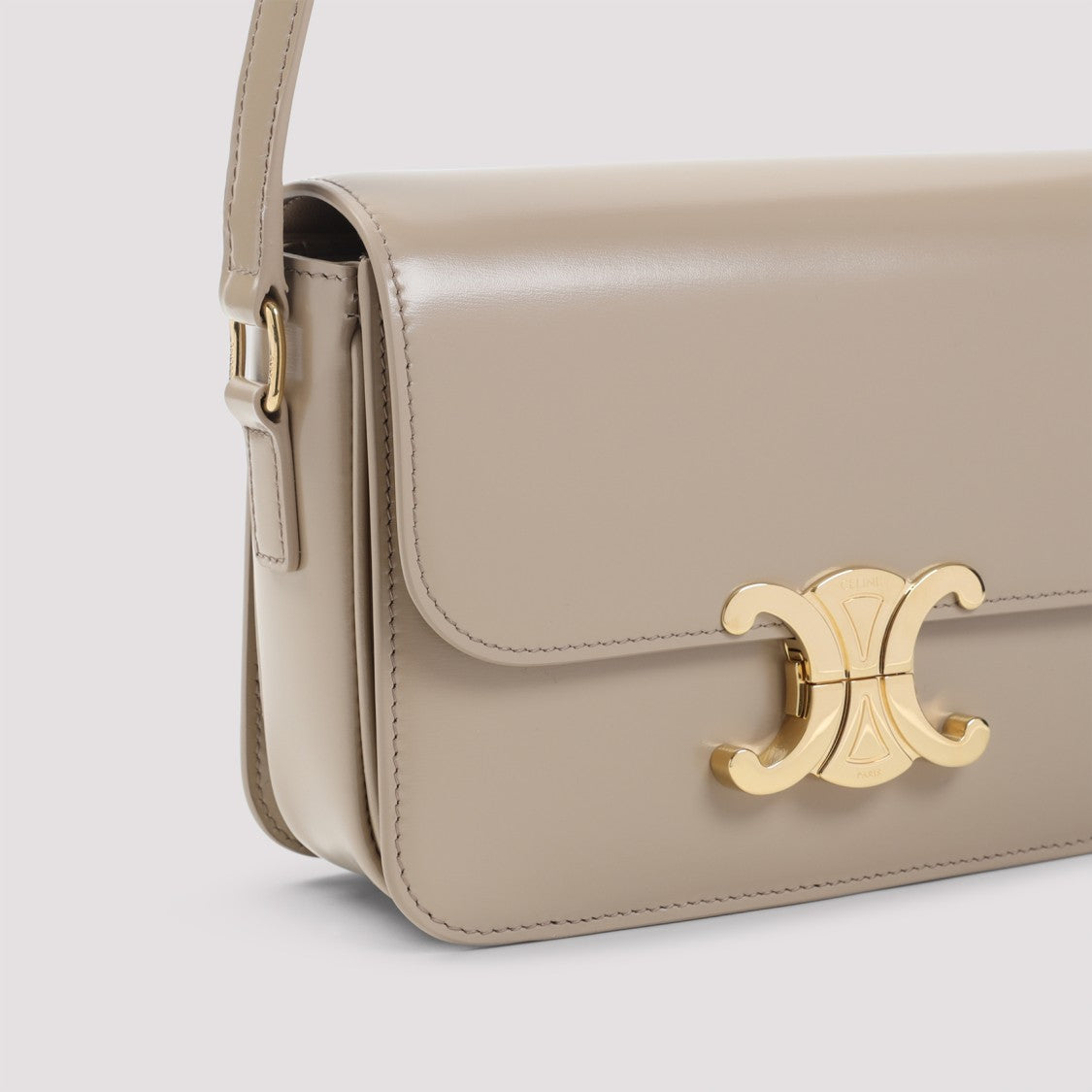 Celine Structured Beige Calf Leather Triomphe Shoulder Bag