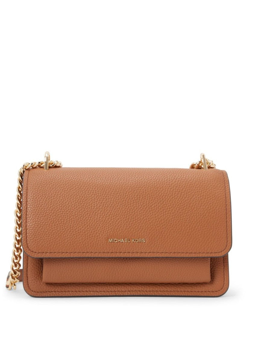 Michael Kors Structured Brown Leather Shoulder Bag With Gold-Tone Chain Strap