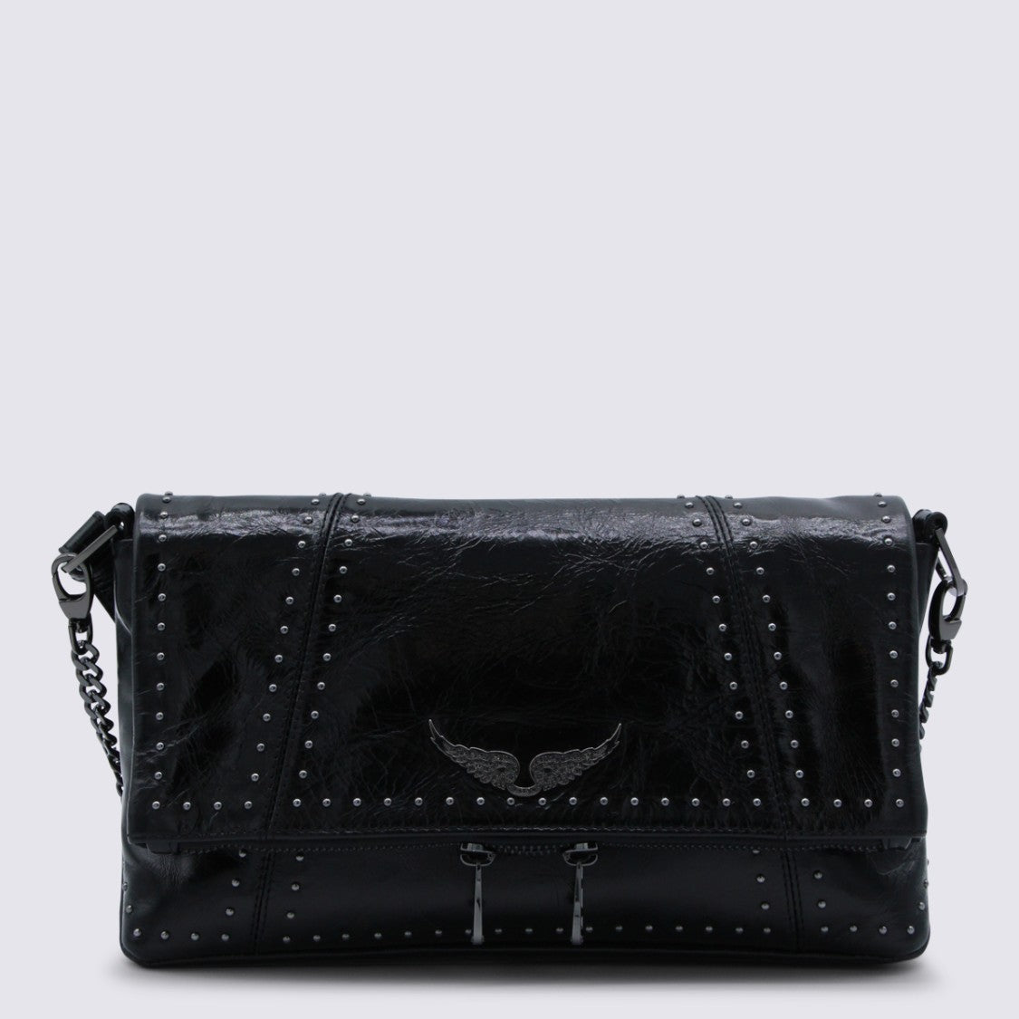 Zadig & Voltaire Black Leather Rock Ii Vintage Patent Studs Shoulder Bag