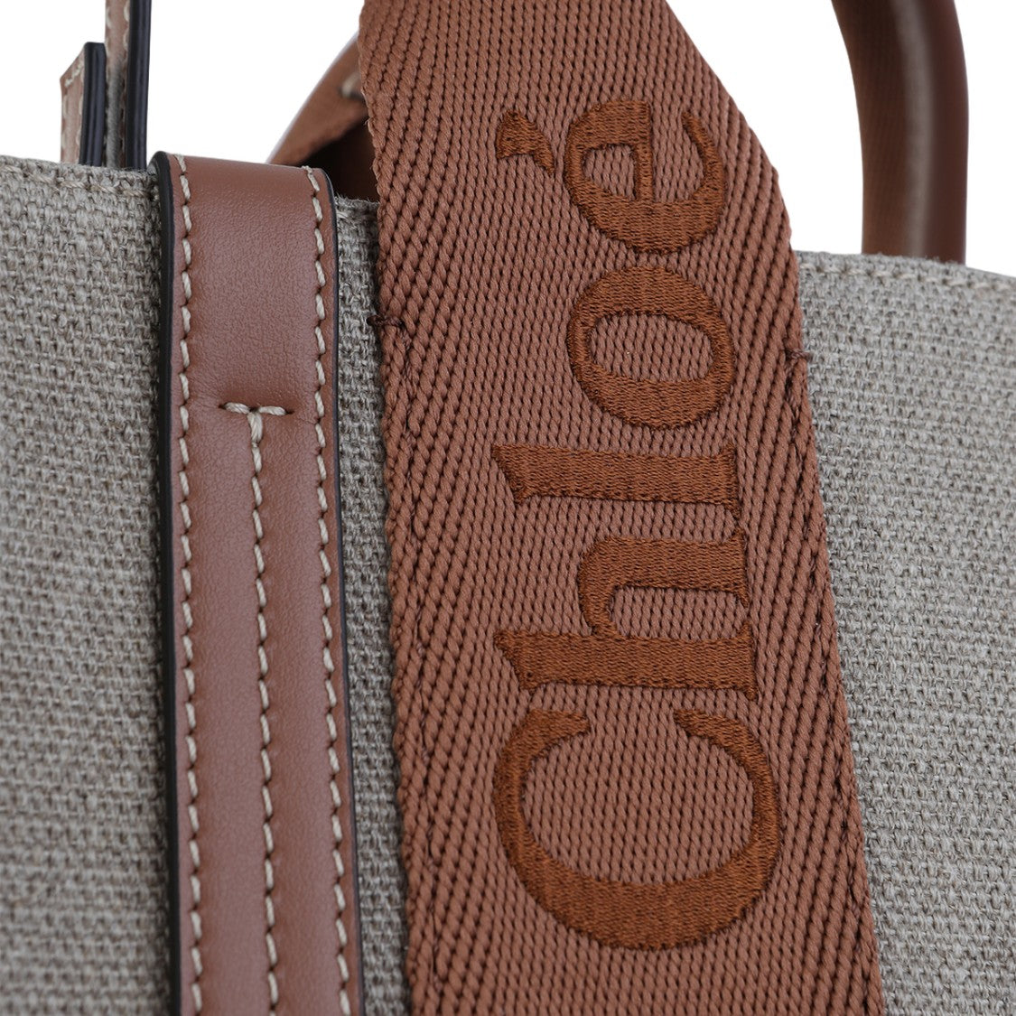 Chloé Textured Grey Tote Bag With Embroidered Straps