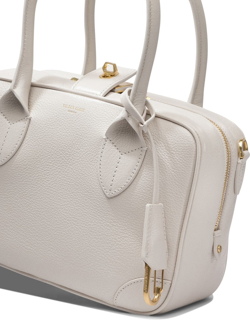 Golden Goose Structured White Goat Leather Handbag With Double Zipper Closure