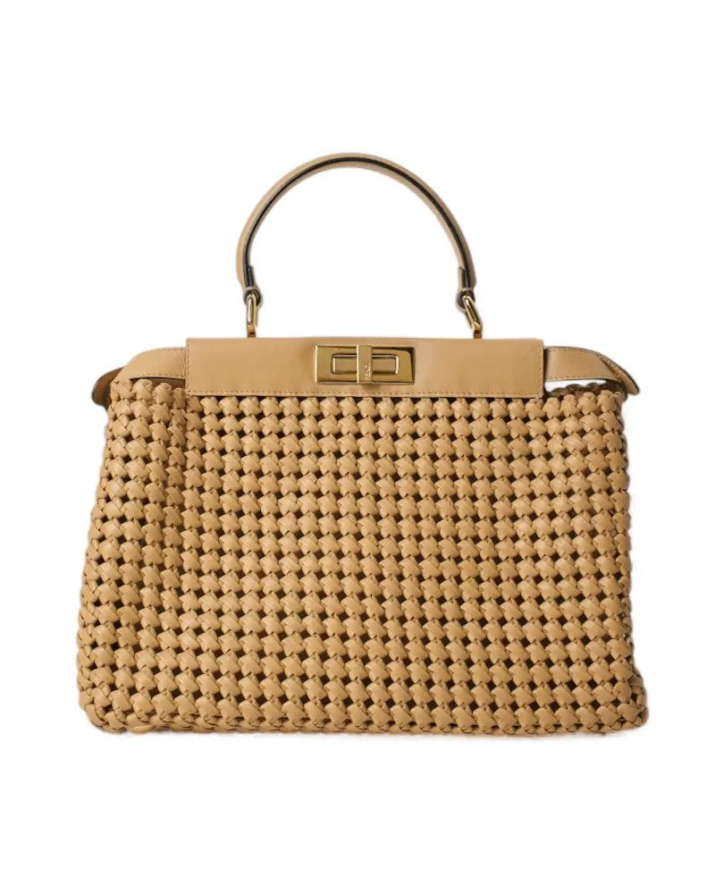 Fendi Peekaboo Medium Braided Leather Beige