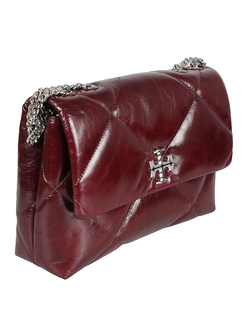 Tory Burch Quilted Burgundy Clutch Bag With Logo Clasp