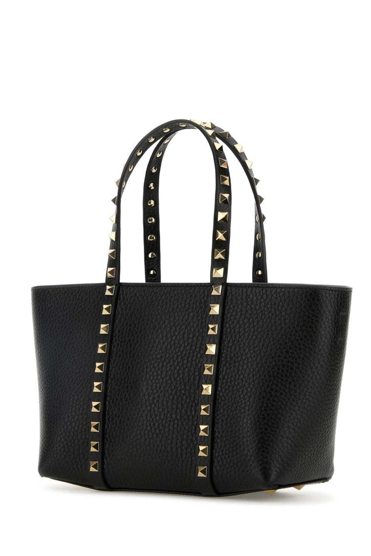 Valentino Garavani Black Leather Medium Rockstud Handbag