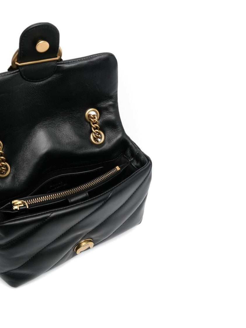 Pinko Quilted Black Leather Shoulder Bag