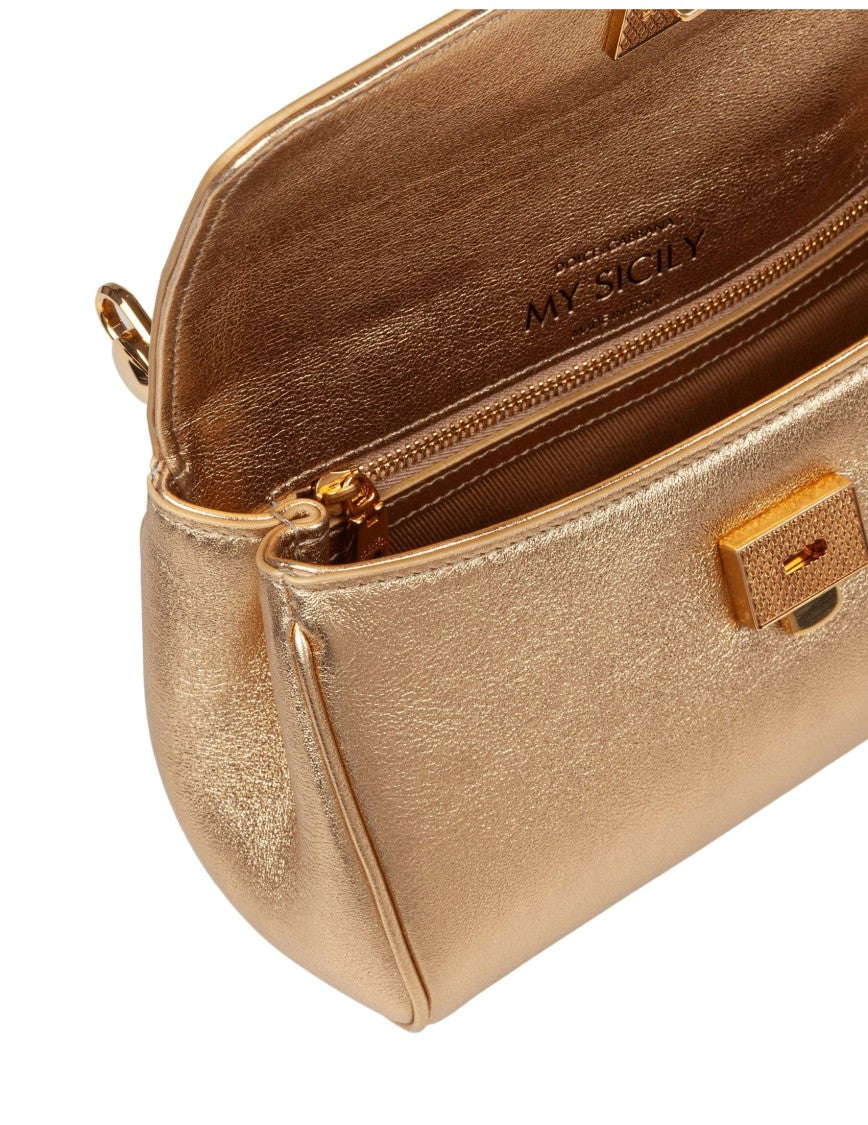 Dolce & Gabbana My Sicily Handbag In Laminated Leather, Gold Color
