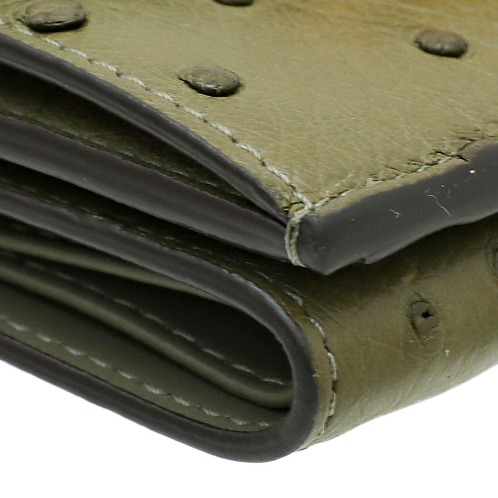 Fendi Green Ostrich F Is Fendi Trifold Wallet