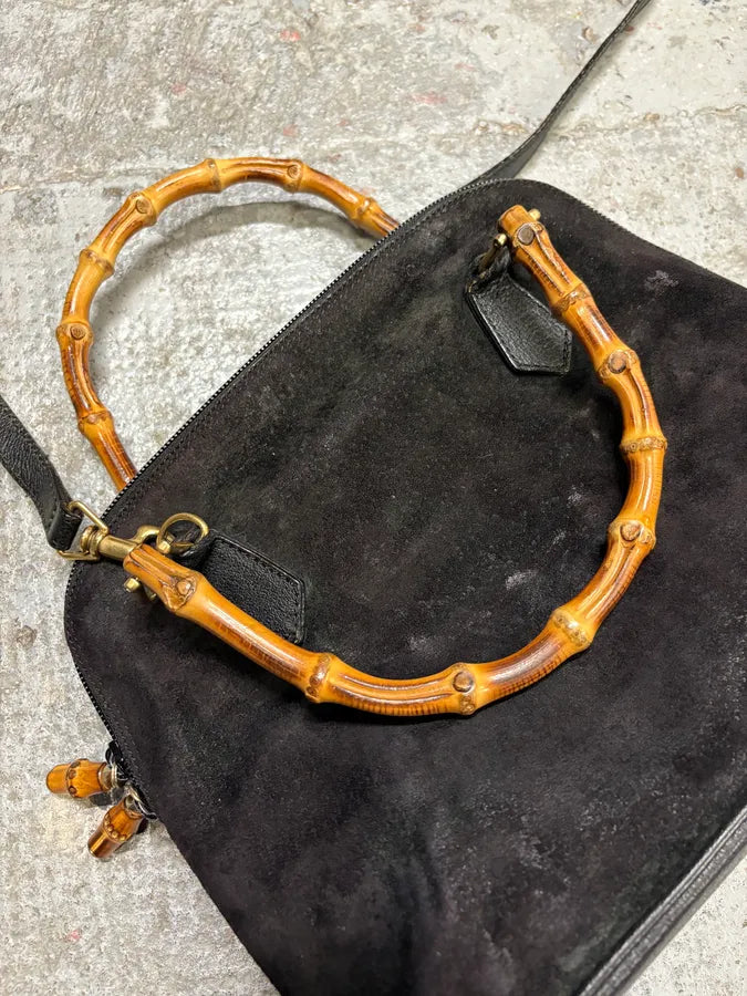 FW2006 Gucci Black Suede Bamboo Handle Bag