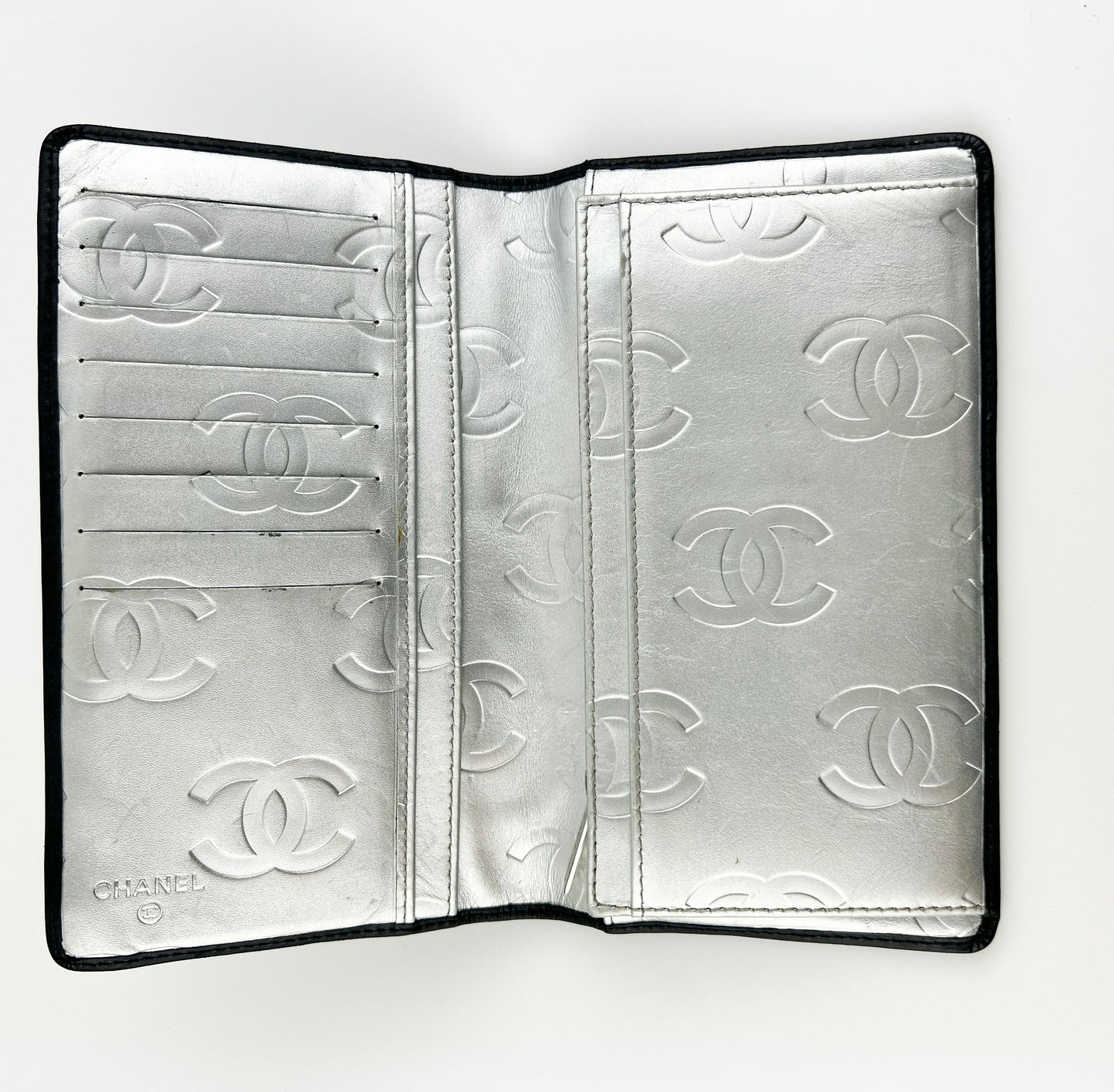 Chanel Black Lambskin Diamond Quilted long Fold Wallet