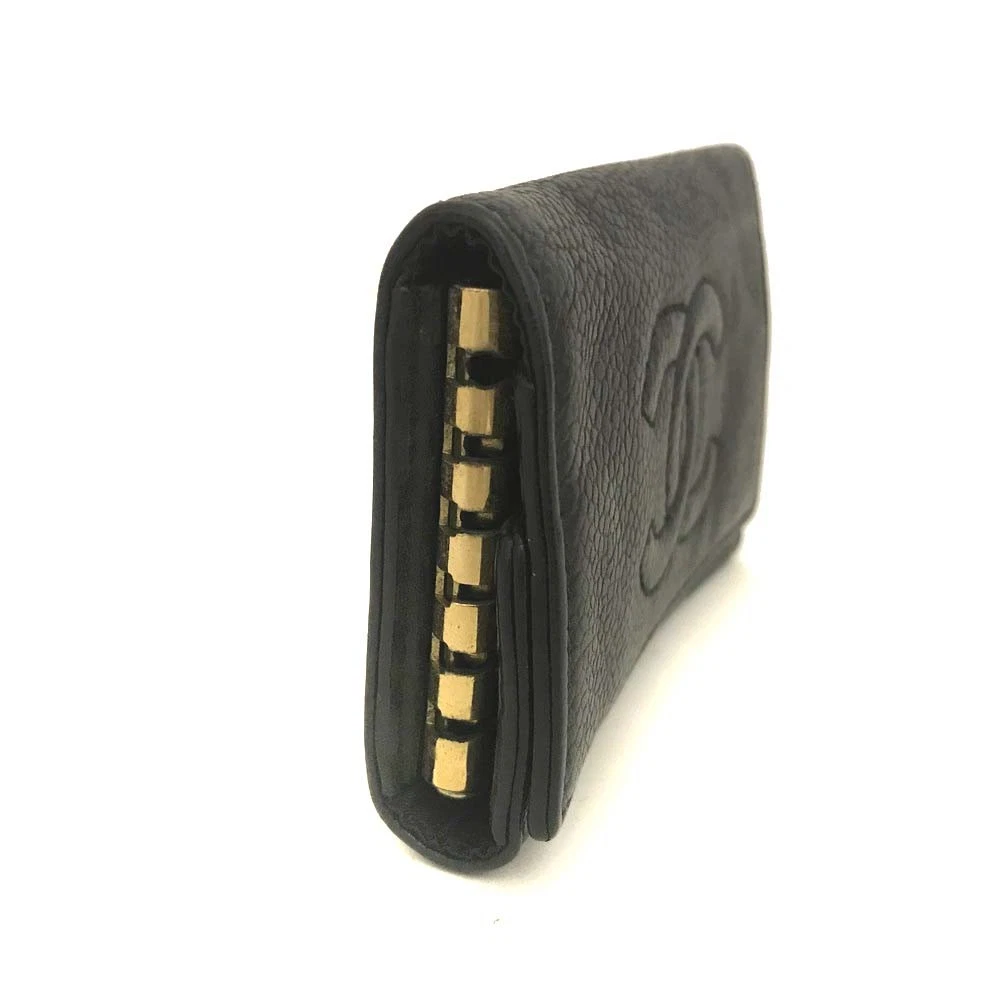 CHANEL CC Logo Grained Calf Skin 6 Ring Key Case Black 448055