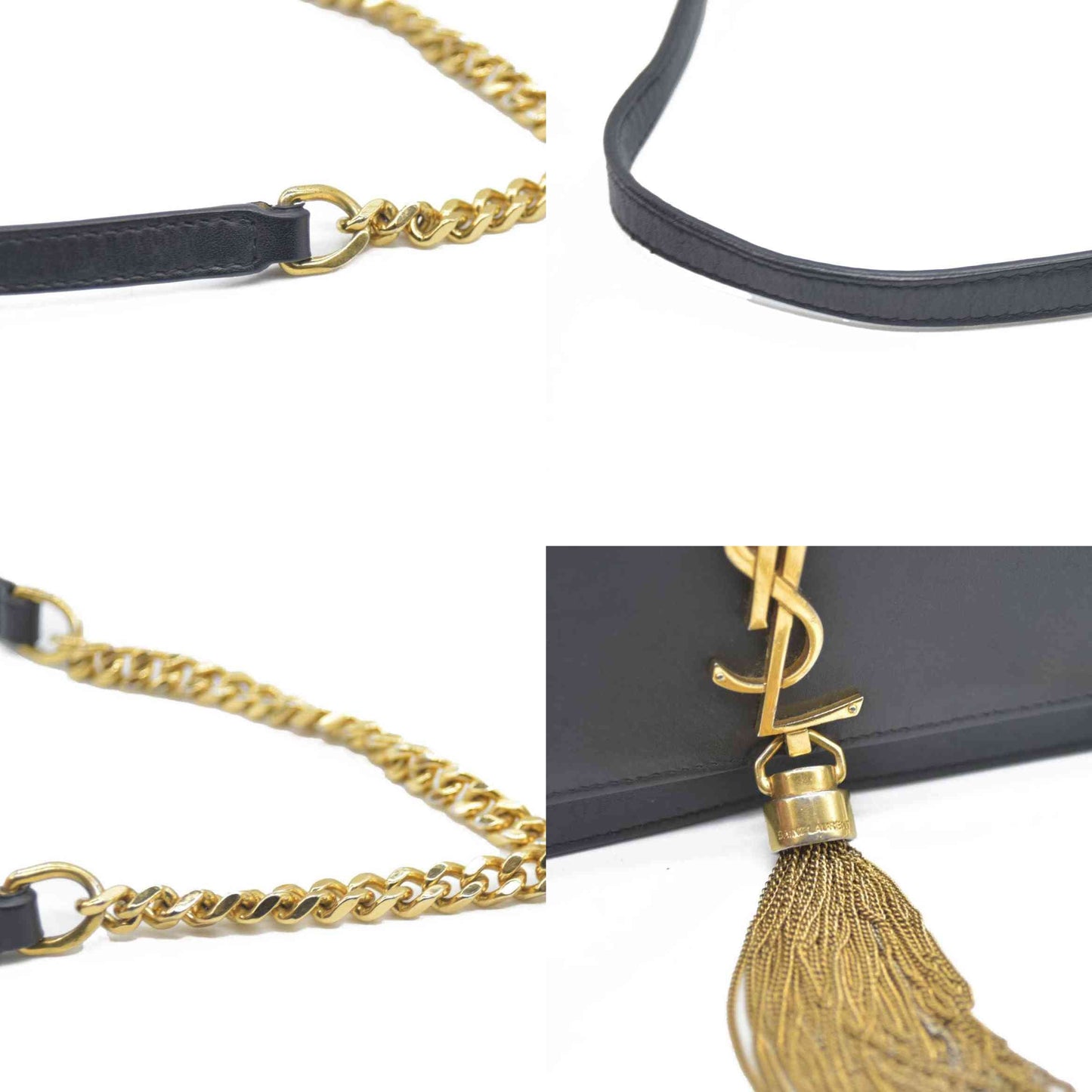 AUCTION $2400 Saint Laurent Grain De Poudre Medium Classic Monogram Kate Tassel Satchel Black