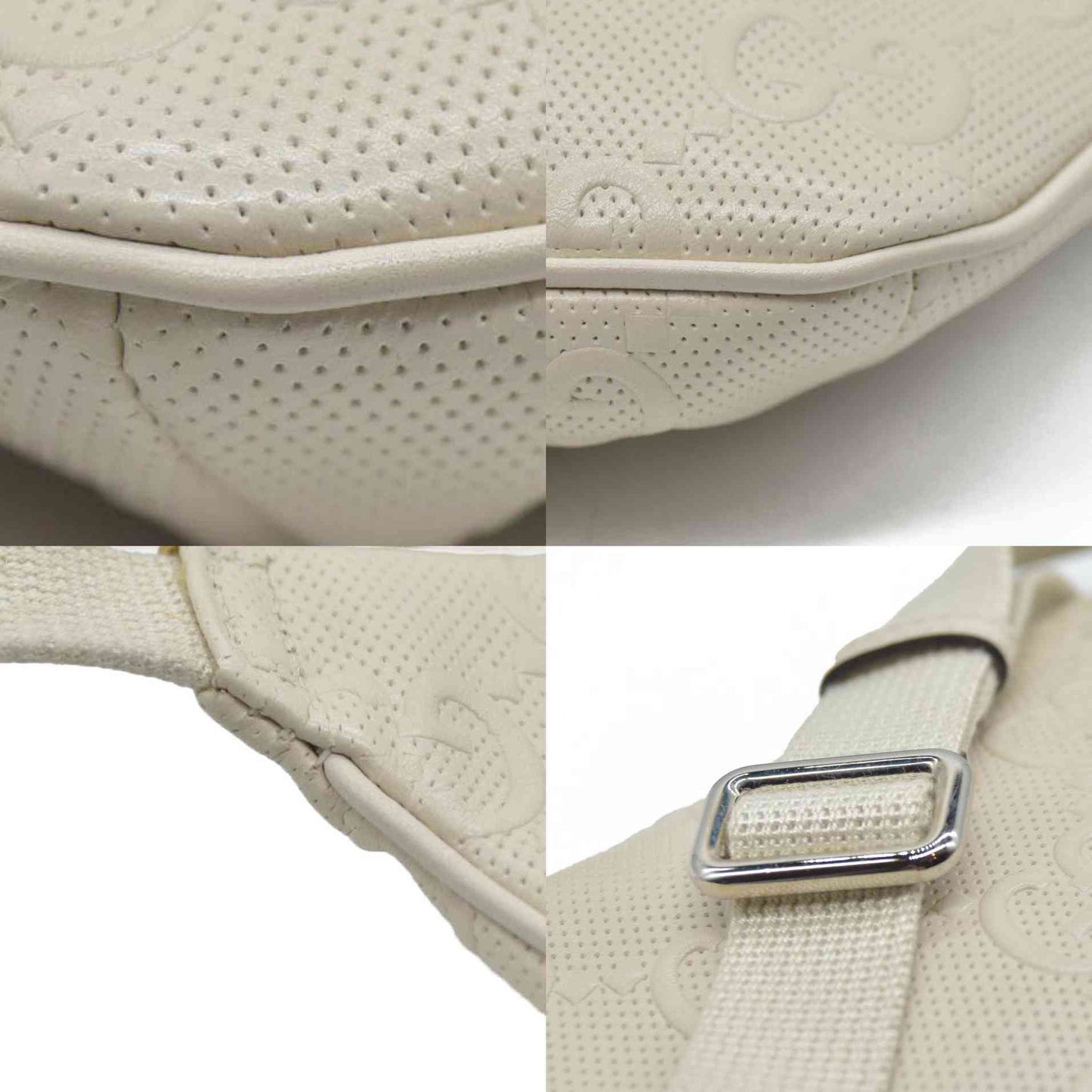 $950 Gucci Calfskin GG Tennis Embossed Belt Bag Mystic White
