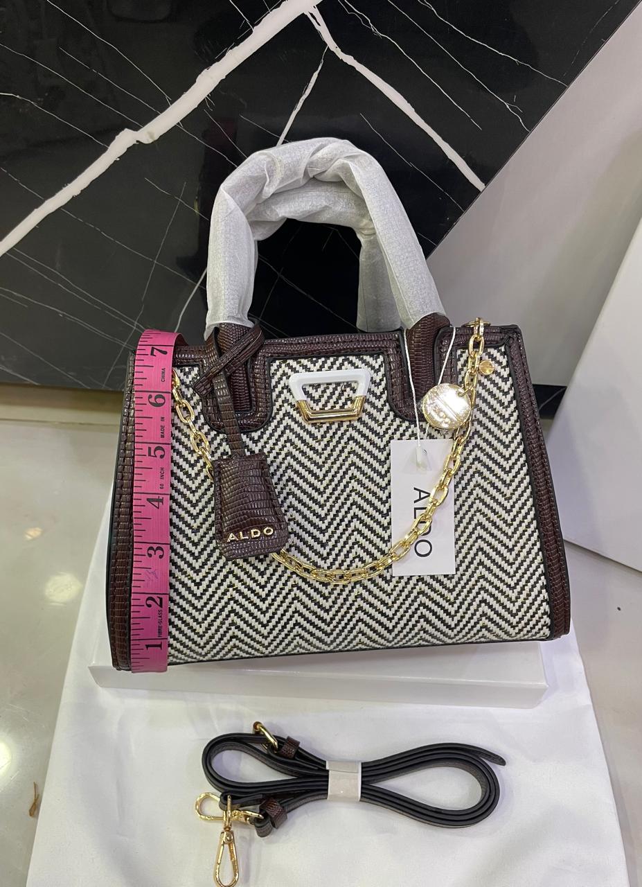 A-L-D-O Premium Handbags Women Bag – (Dark Brown & Grey geometric design)