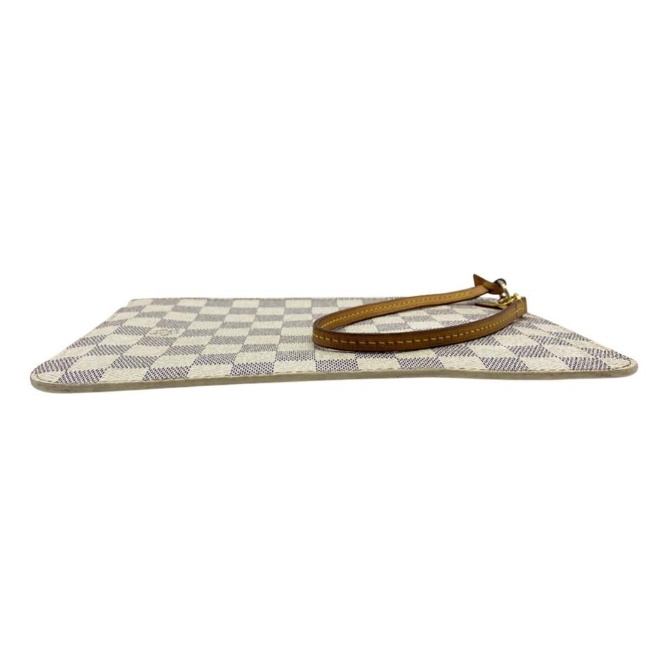 Louis Vuitton Neverfull Pochette Mm Gm White Damier Azur Canvas Wristlet