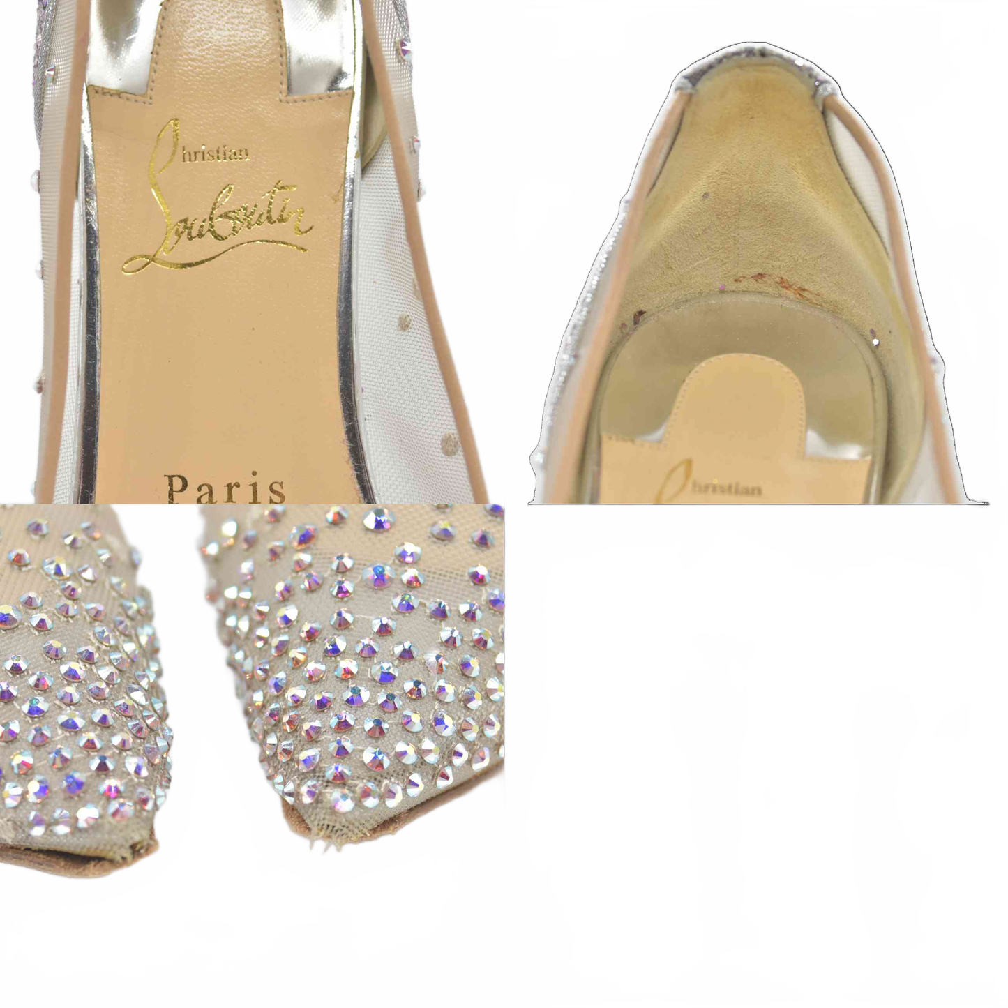 $995 Christian Louboutin Crystal Strass Follies Flats 36.5 Silver