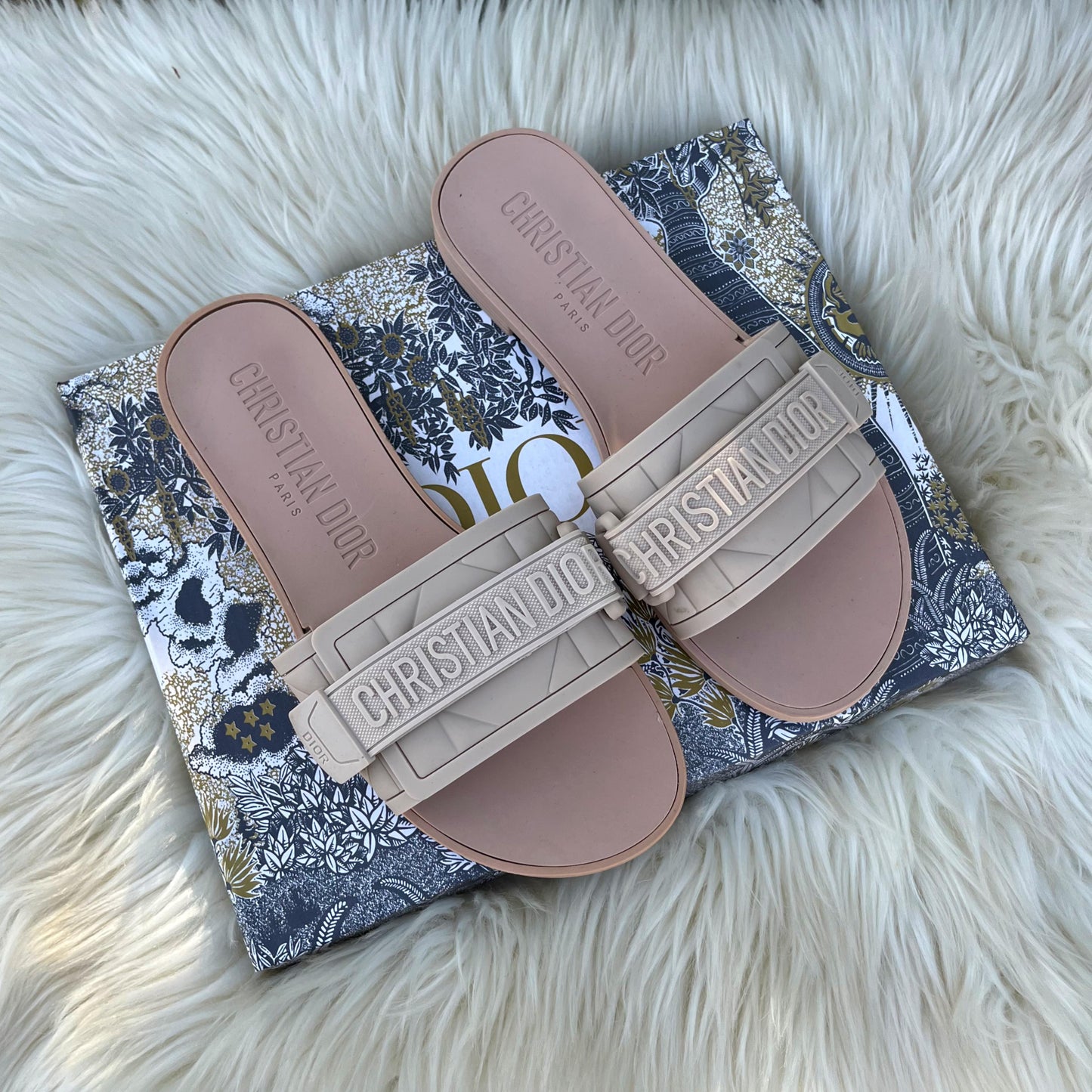 Christian Dior Flat Slippers – Women Bag Footwear Collection (Pink Beige)
